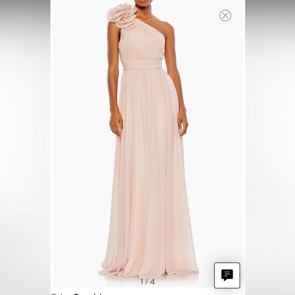 Mac Duggal Rosette Metallic Dot One-Shoulder Chiffon Gown